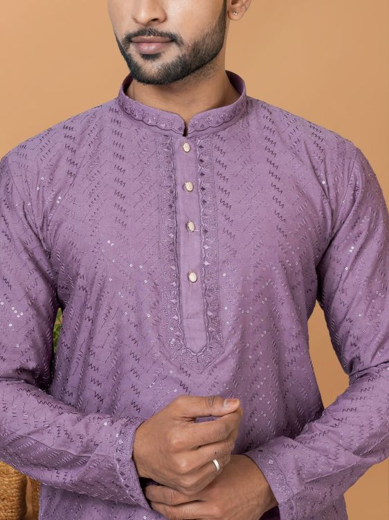 Picture of Classy Viscose Cotton Lavender Kurta Pajama