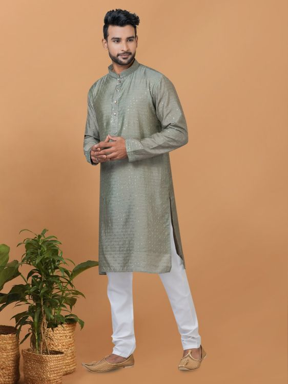 Picture of Statuesque Viscose Cotton Dark sea Green Kurta Pajama