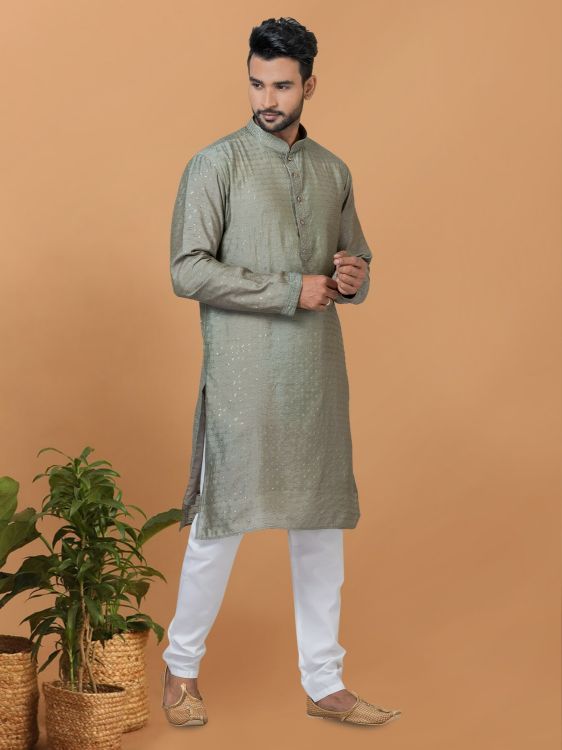 Picture of Statuesque Viscose Cotton Dark sea Green Kurta Pajama