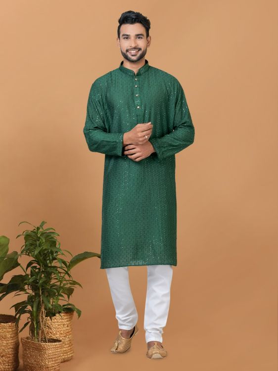 Picture of Ravishing Viscose Cotton Green Kurta Pajama
