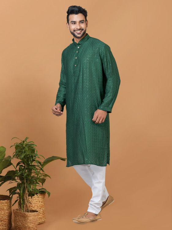 Picture of Ravishing Viscose Cotton Green Kurta Pajama