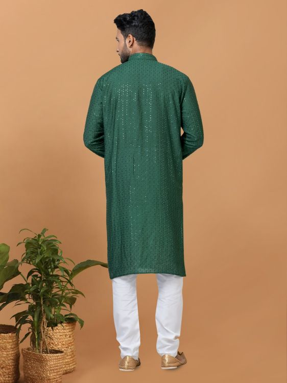 Picture of Ravishing Viscose Cotton Green Kurta Pajama