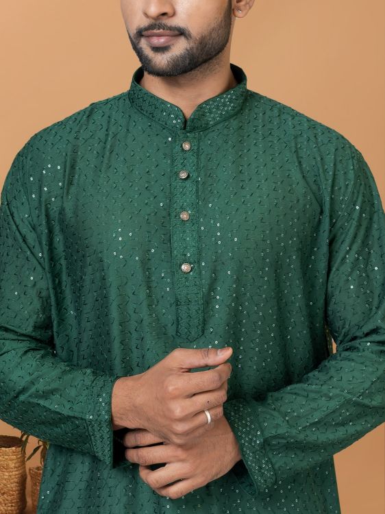 Picture of Ravishing Viscose Cotton Green Kurta Pajama