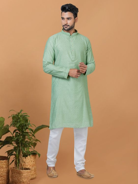 Picture of Shapely Viscose Cotton Light Green Kurta Pajama