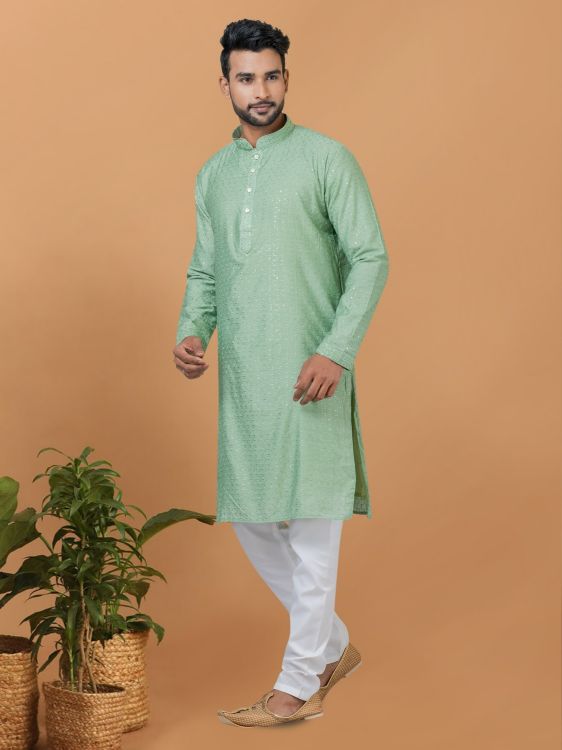 Picture of Shapely Viscose Cotton Light Green Kurta Pajama