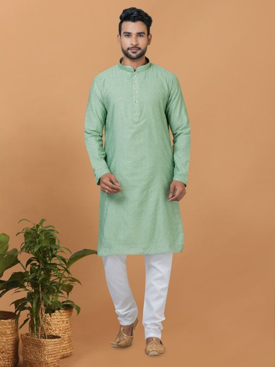 Picture of Shapely Viscose Cotton Light Green Kurta Pajama
