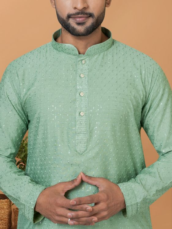 Picture of Shapely Viscose Cotton Light Green Kurta Pajama