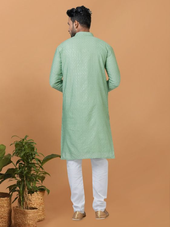Picture of Shapely Viscose Cotton Light Green Kurta Pajama