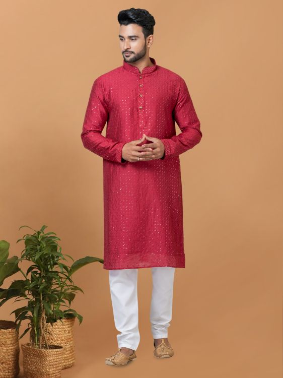 Picture of Ideal Viscose Cotton Red Kurta Pajama