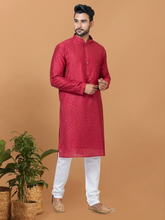 Picture of Ideal Viscose Cotton Red Kurta Pajama
