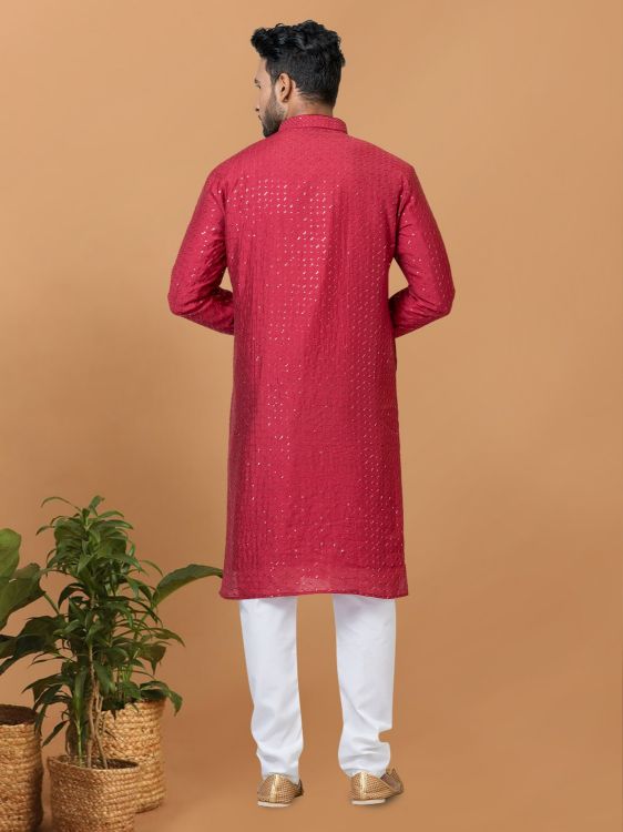 Picture of Ideal Viscose Cotton Red Kurta Pajama