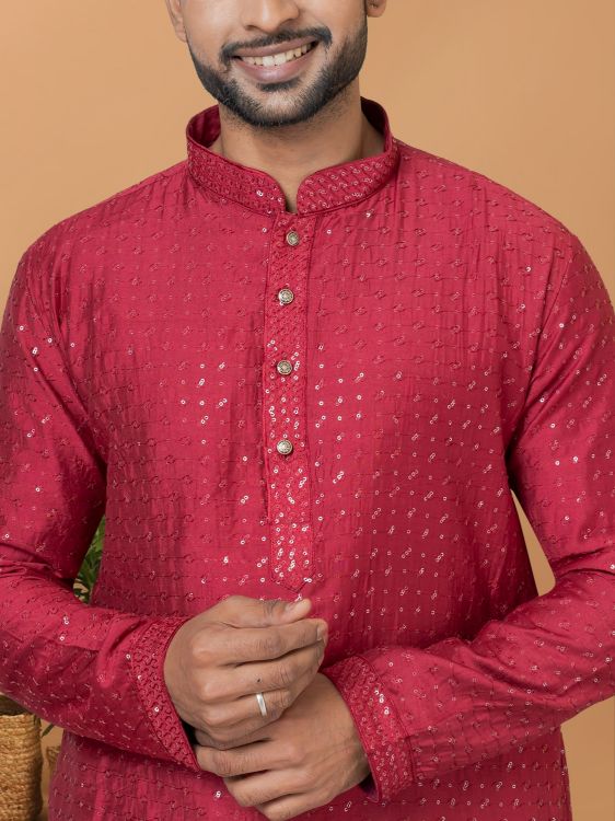 Picture of Ideal Viscose Cotton Red Kurta Pajama