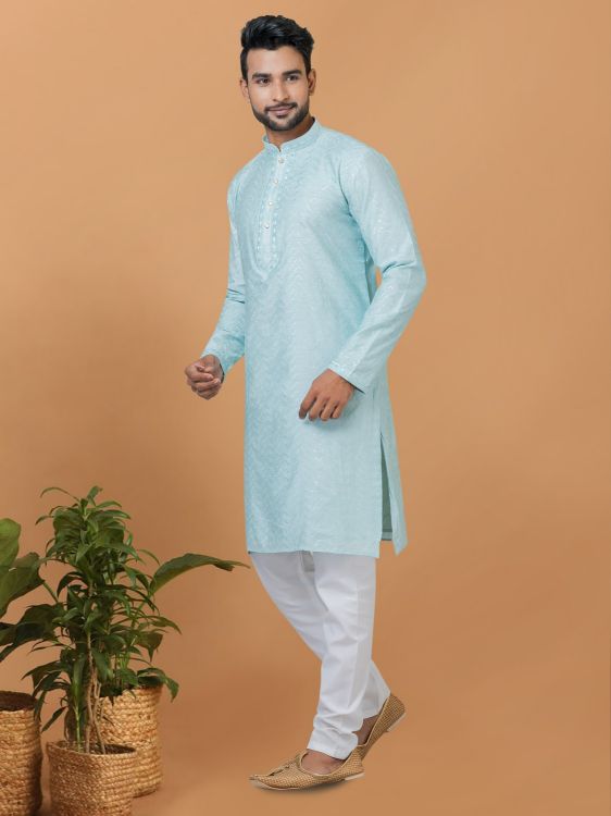 Picture of Magnificent Viscose Cotton Sky Blue Kurta Pajama