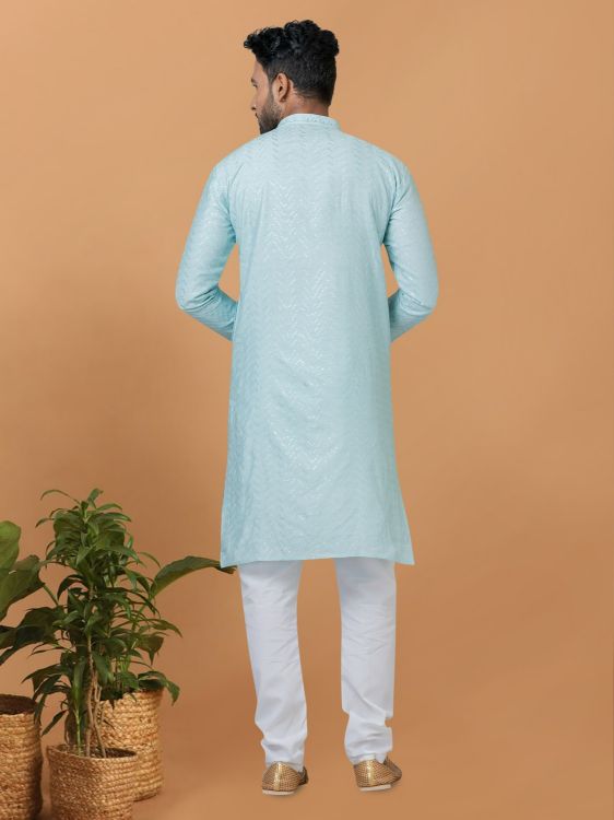 Picture of Magnificent Viscose Cotton Sky Blue Kurta Pajama