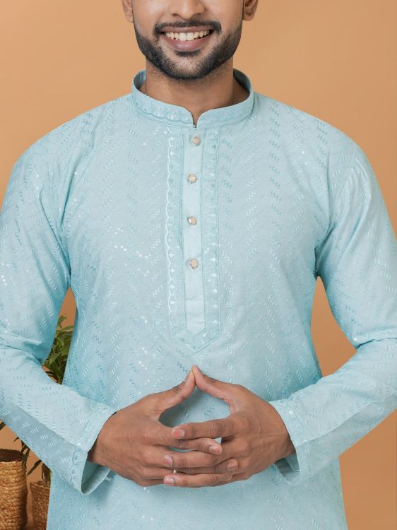 Picture of Magnificent Viscose Cotton Sky Blue Kurta Pajama