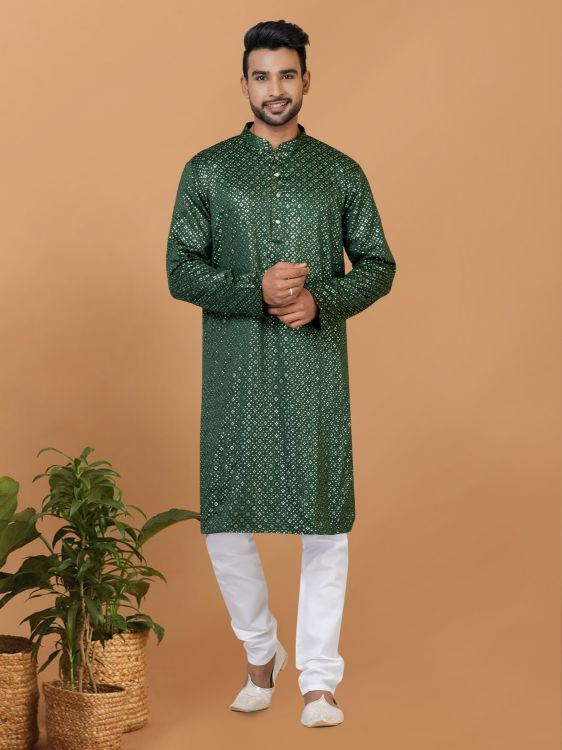 Picture of Gorgeous Semi Gaji Silk Green Kurta Pajama