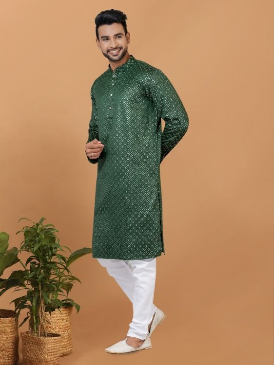 Picture of Gorgeous Semi Gaji Silk Green Kurta Pajama