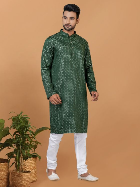 Picture of Gorgeous Semi Gaji Silk Green Kurta Pajama
