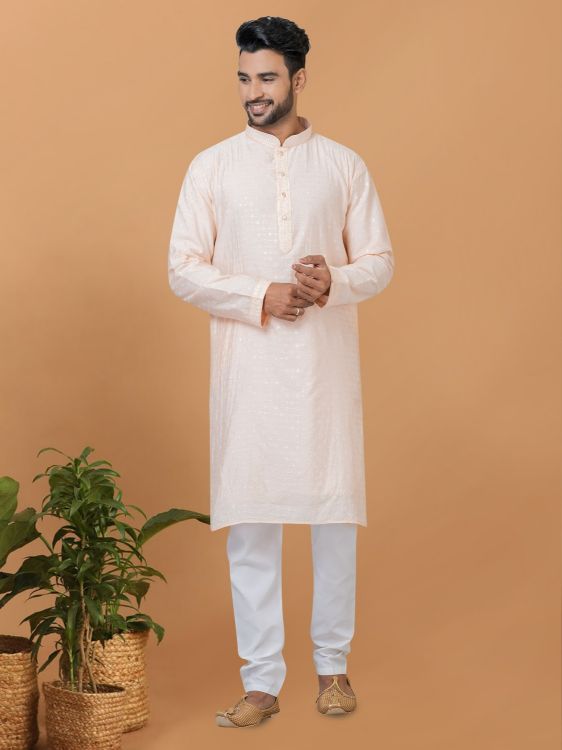 Picture of Ideal Viscose Cotton Light Peach Kurta Pajama