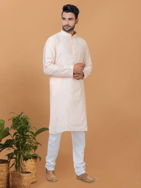 Picture of Ideal Viscose Cotton Light Peach Kurta Pajama