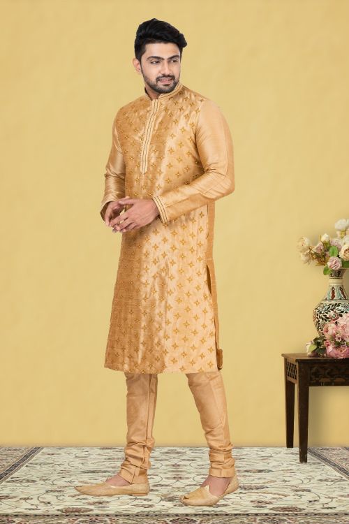 Picture of Marvelous Dupion Silk Golden Kurta Pajama