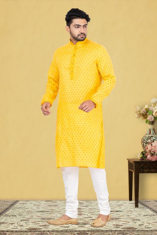 Picture of Alluring Cotton Yellow Kurta Pajama