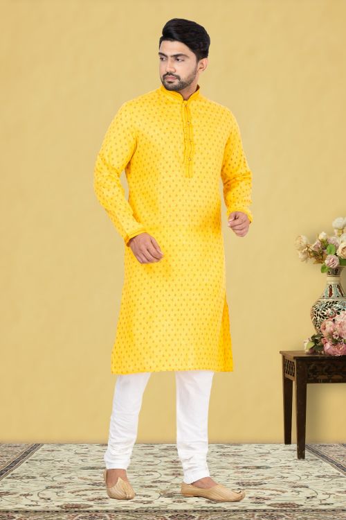 Picture of Alluring Cotton Yellow Kurta Pajama
