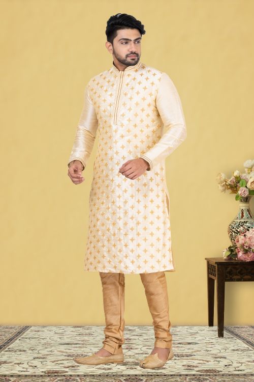 Picture of Marvelous Dupion Silk Beige Kurta Pajama