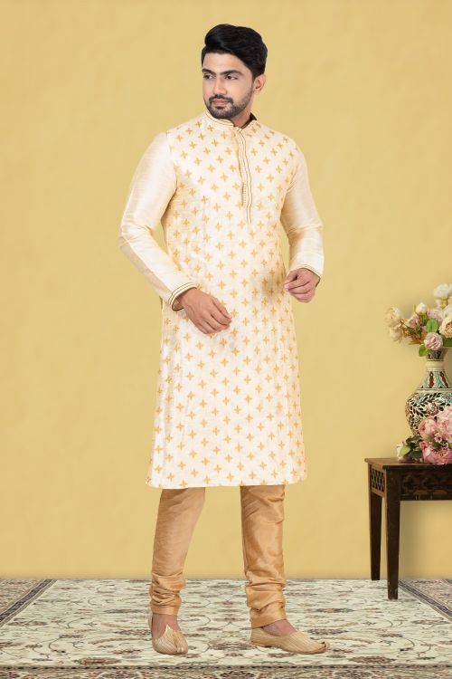 Picture of Marvelous Dupion Silk Beige Kurta Pajama