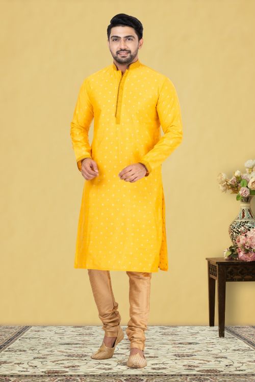 Picture of Grand Cotton Yellow Kurta Pajama