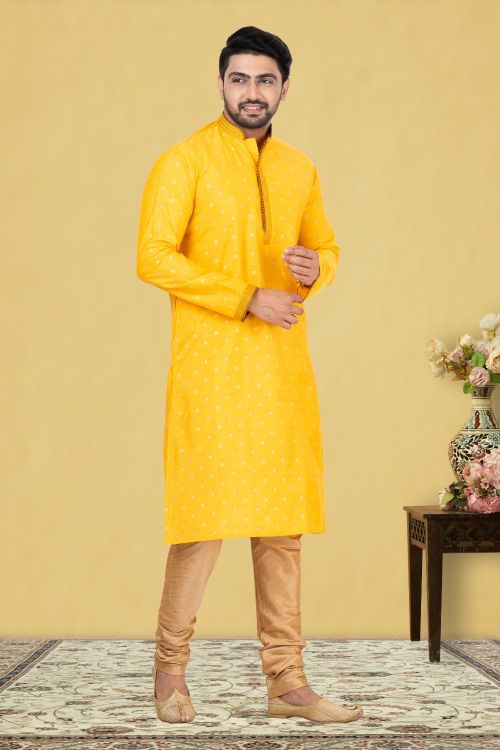 Picture of Grand Cotton Yellow Kurta Pajama
