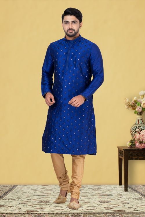 Picture of Sightly Dupion Silk Blue Kurta Pajama