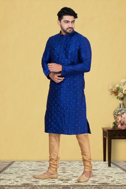 Picture of Sightly Dupion Silk Blue Kurta Pajama