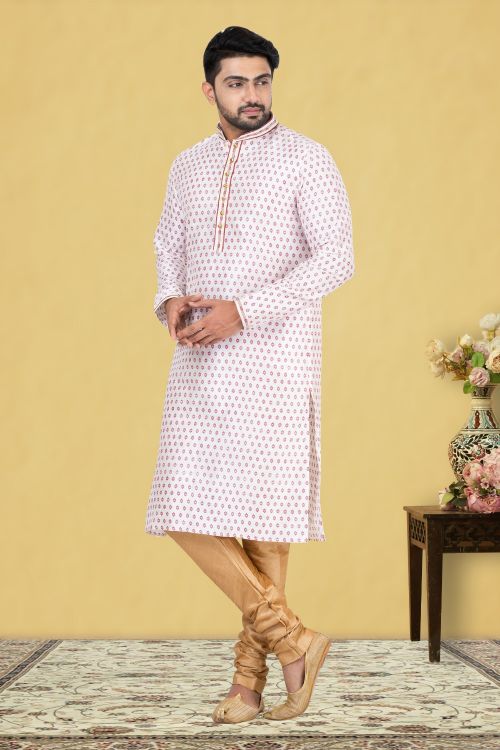 Picture of Marvelous Dupion Silk White Kurta Pajama