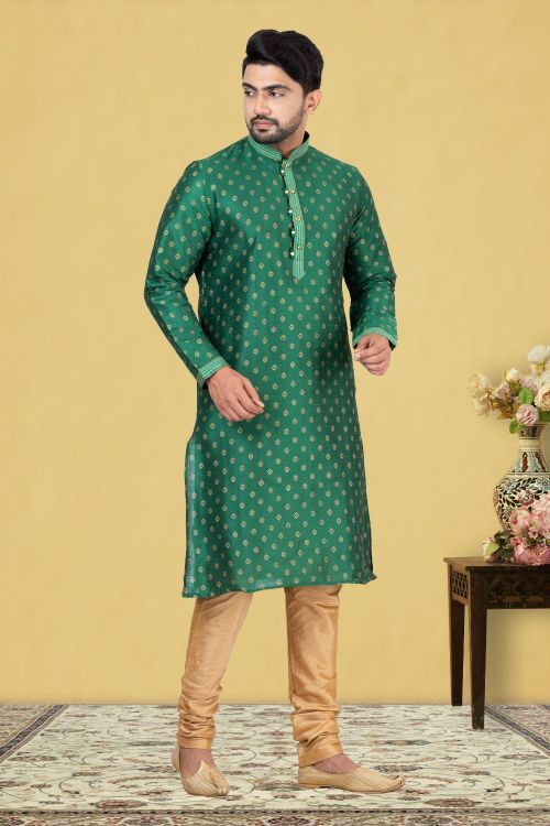 Picture of Lovely Dupion Silk Green Kurta Pajama