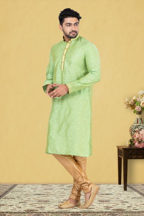 Picture of Splendid Cotton Light Green Kurta Pajama