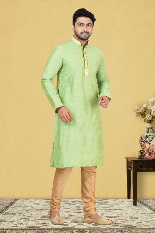 Picture of Splendid Cotton Light Green Kurta Pajama