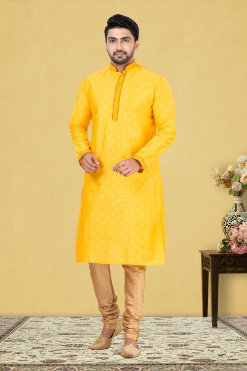 Picture of Beautiful Cotton Yellow Kurta Pajama