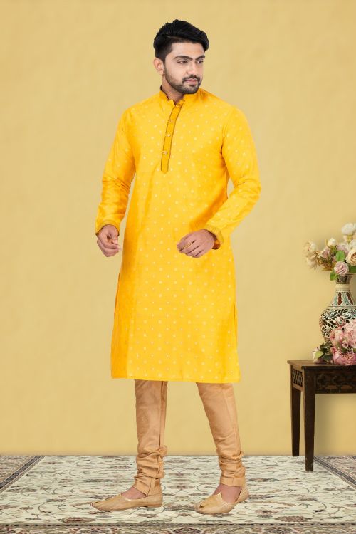 Picture of Beautiful Cotton Yellow Kurta Pajama