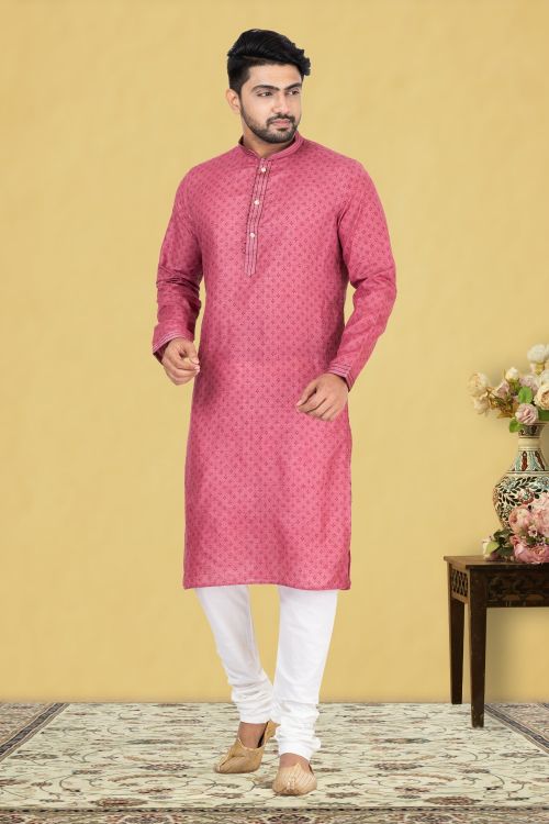 Picture of Radiant Dupion Silk Pink Kurta Pajama