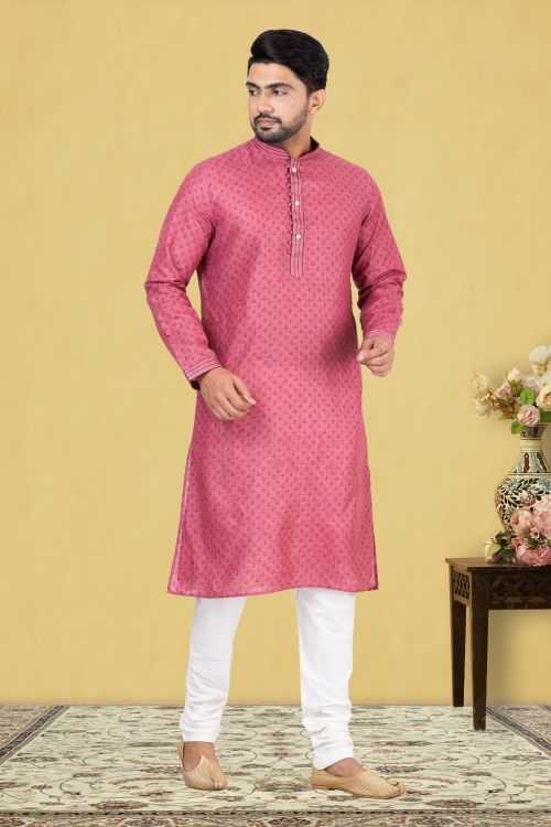 Picture of Radiant Dupion Silk Pink Kurta Pajama