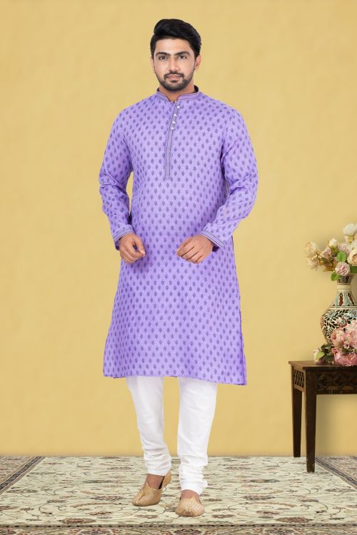 Picture of Elegant Cotton Purple Kurta Pajama