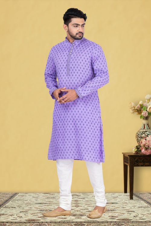 Picture of Elegant Cotton Purple Kurta Pajama