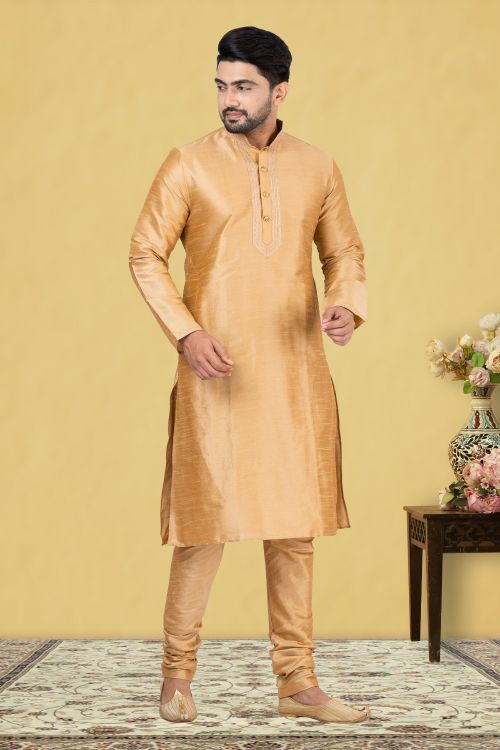 Picture of Classy Dupion Silk Golden Kurta Pajama