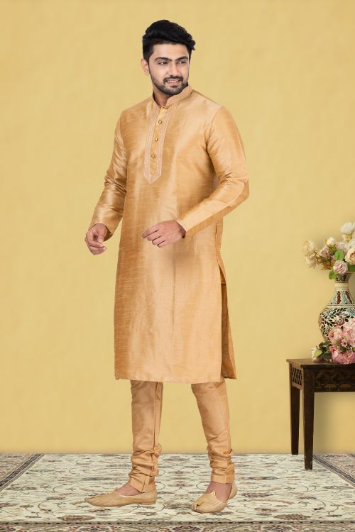 Picture of Classy Dupion Silk Golden Kurta Pajama