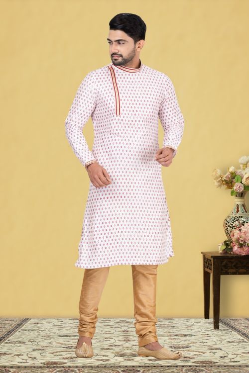 Picture of Gorgeous Dupion Silk White Kurta Pajama