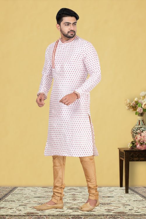 Picture of Gorgeous Dupion Silk White Kurta Pajama