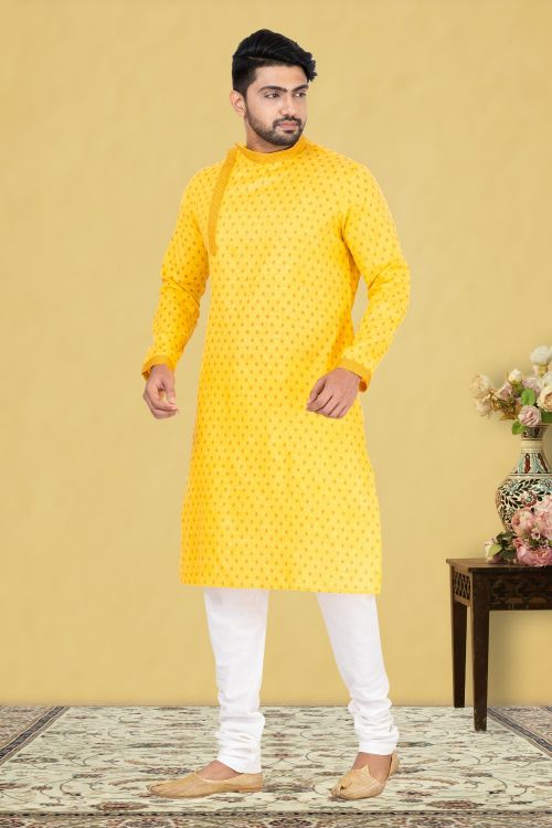 Picture of Good Looking Cotton Yellow Kurta Pajama