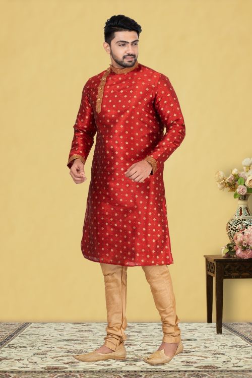 Picture of Radiant Dupion Silk Red Kurta Pajama
