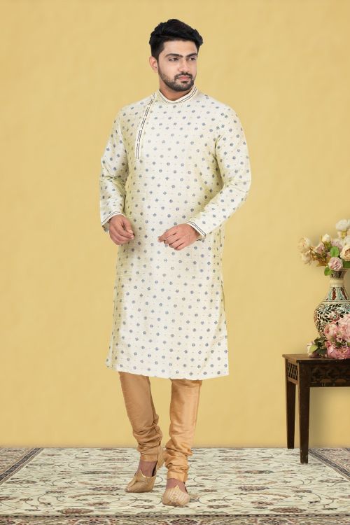 Picture of Grand Dupion Silk Light Green Kurta Pajama